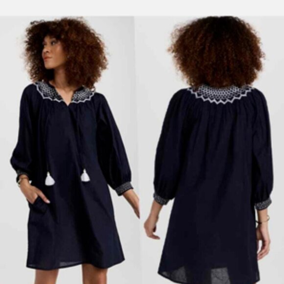 Figue 100% Cotton Smocked Embroidered Charlie Relaxed Fit Mini Dress Large - Picture 15 of 15